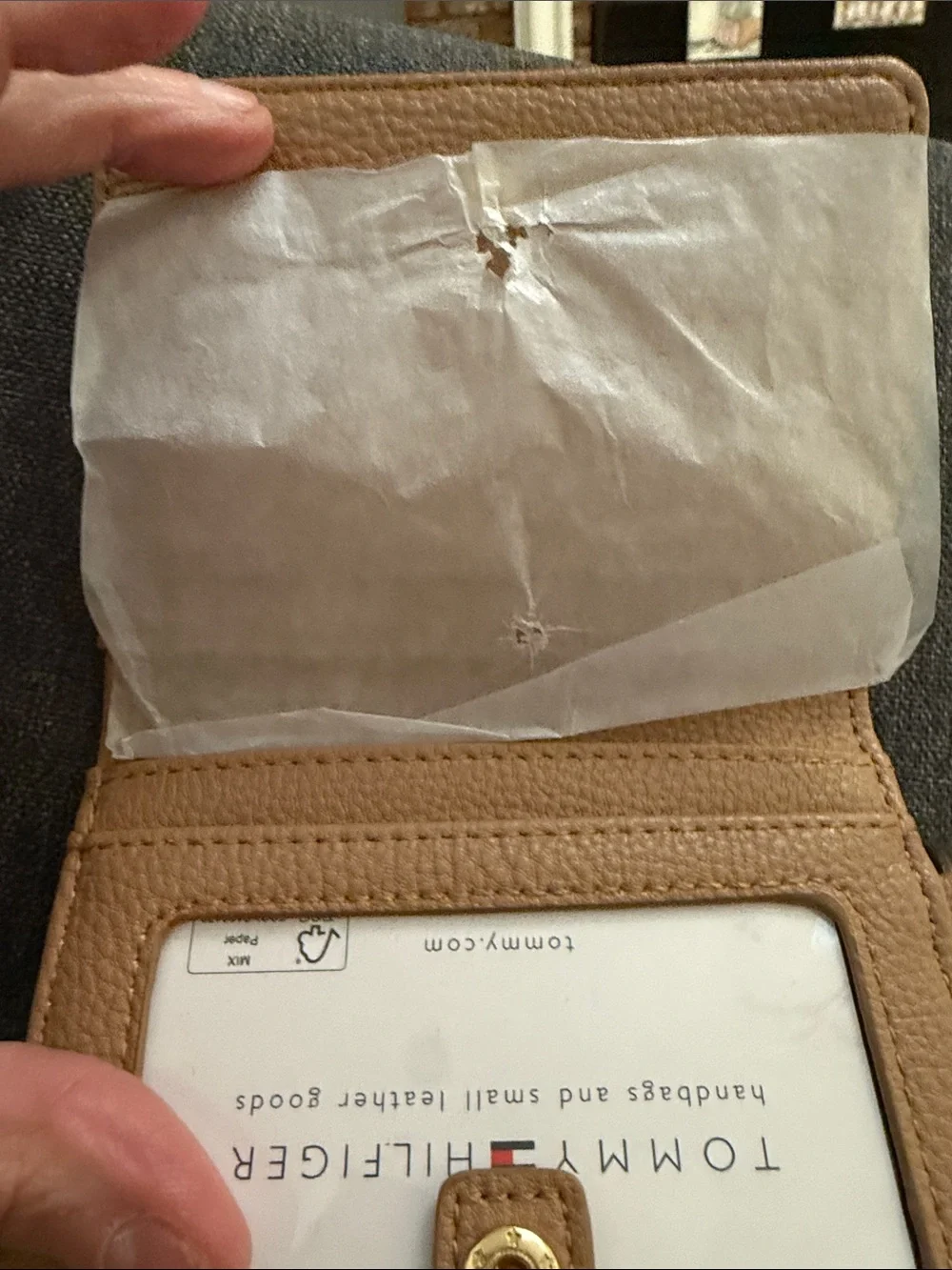 Tommy Hilfiger Beige Monogram Card Holder with Gold Plaque